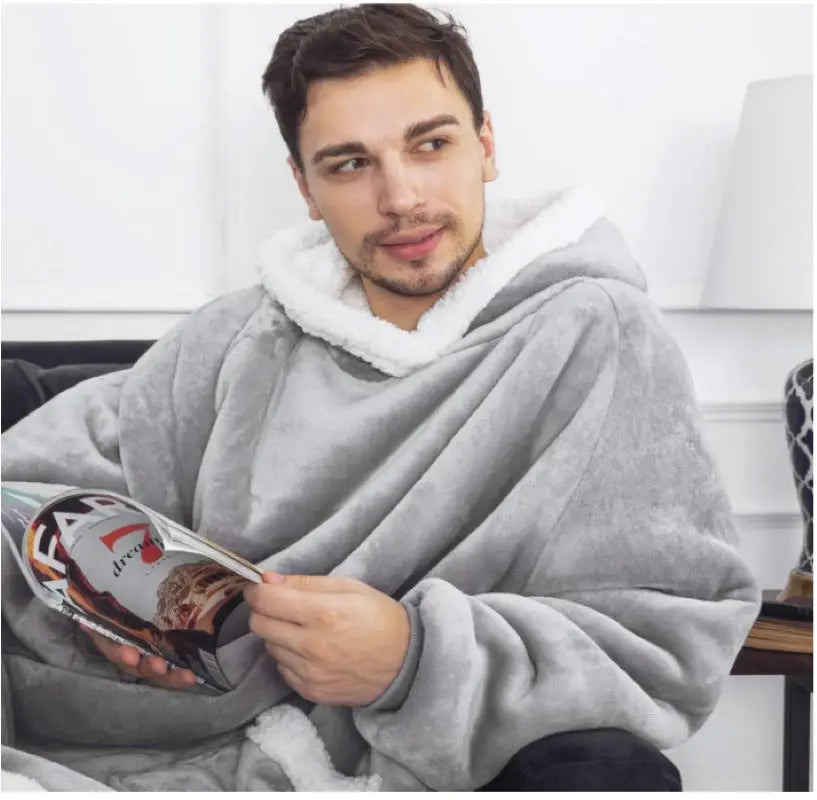 Suer Long Flannel Sherpa Wearable Blanket Winter Warm Blanket with Sleeves Hoodie Sweatshirts Oversized TV Blanket Pullover