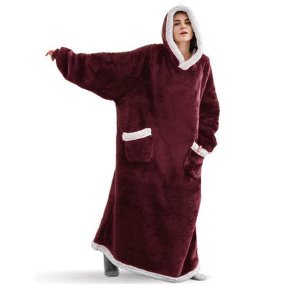 Suer Long Flannel Sherpa Wearable Blanket Winter Warm Blanket with Sleeves Hoodie Sweatshirts Oversized TV Blanket Pullover