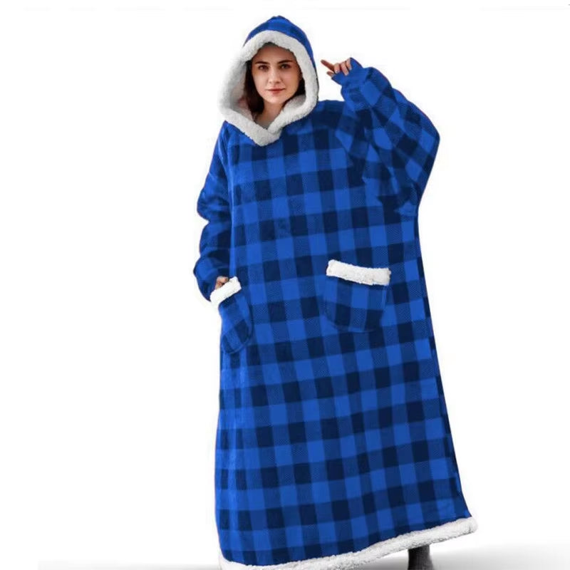 Suer Long Flannel Sherpa Wearable Blanket Winter Warm Blanket with Sleeves Hoodie Sweatshirts Oversized TV Blanket Pullover