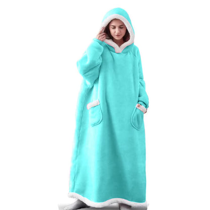 Suer Long Flannel Sherpa Wearable Blanket Winter Warm Blanket with Sleeves Hoodie Sweatshirts Oversized TV Blanket Pullover