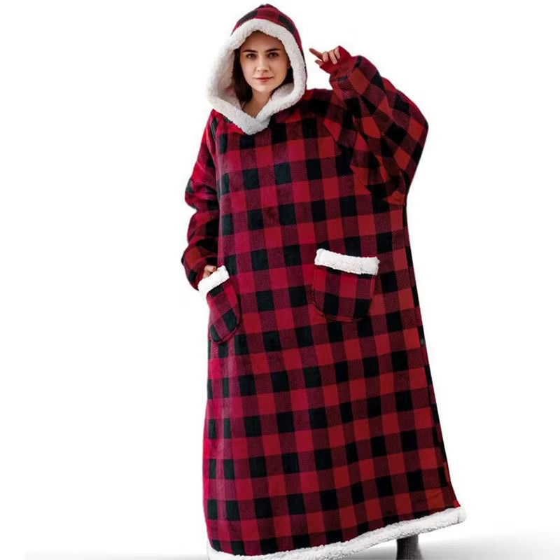 Suer Long Flannel Sherpa Wearable Blanket Winter Warm Blanket with Sleeves Hoodie Sweatshirts Oversized TV Blanket Pullover