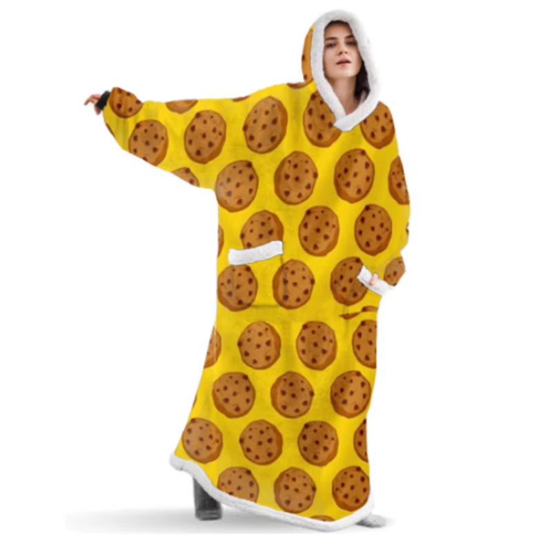 Suer Long Flannel Sherpa Wearable Blanket Winter Warm Blanket with Sleeves Hoodie Sweatshirts Oversized TV Blanket Pullover