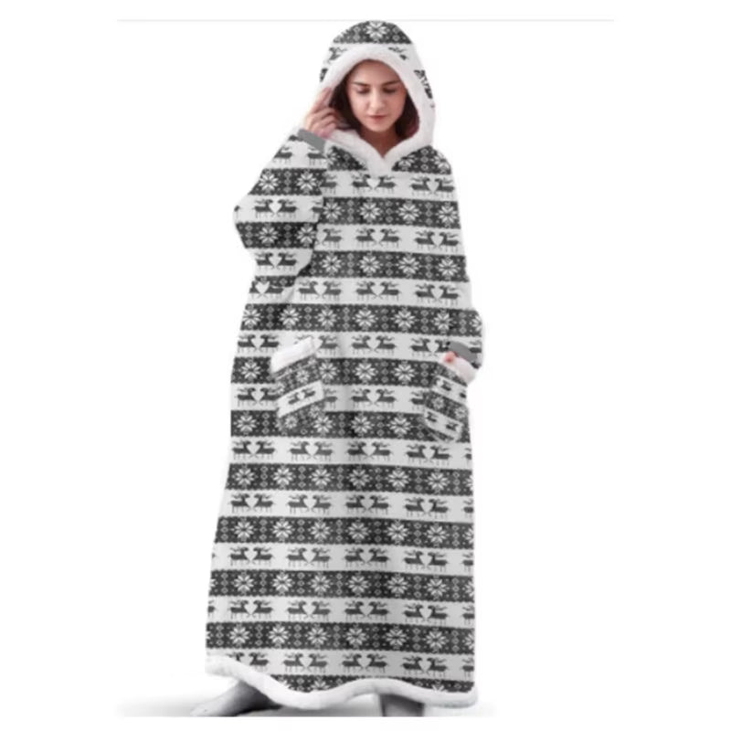 Suer Long Flannel Sherpa Wearable Blanket Winter Warm Blanket with Sleeves Hoodie Sweatshirts Oversized TV Blanket Pullover