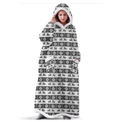 Suer Long Flannel Sherpa Wearable Blanket Winter Warm Blanket with Sleeves Hoodie Sweatshirts Oversized TV Blanket Pullover
