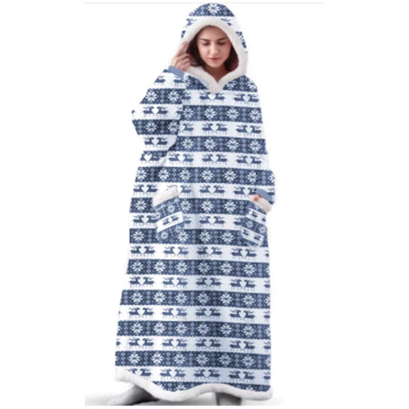 Suer Long Flannel Sherpa Wearable Blanket Winter Warm Blanket with Sleeves Hoodie Sweatshirts Oversized TV Blanket Pullover