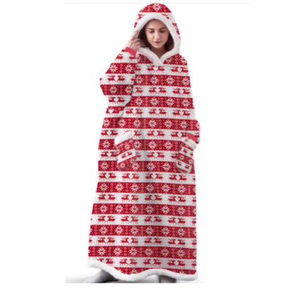 Suer Long Flannel Sherpa Wearable Blanket Winter Warm Blanket with Sleeves Hoodie Sweatshirts Oversized TV Blanket Pullover